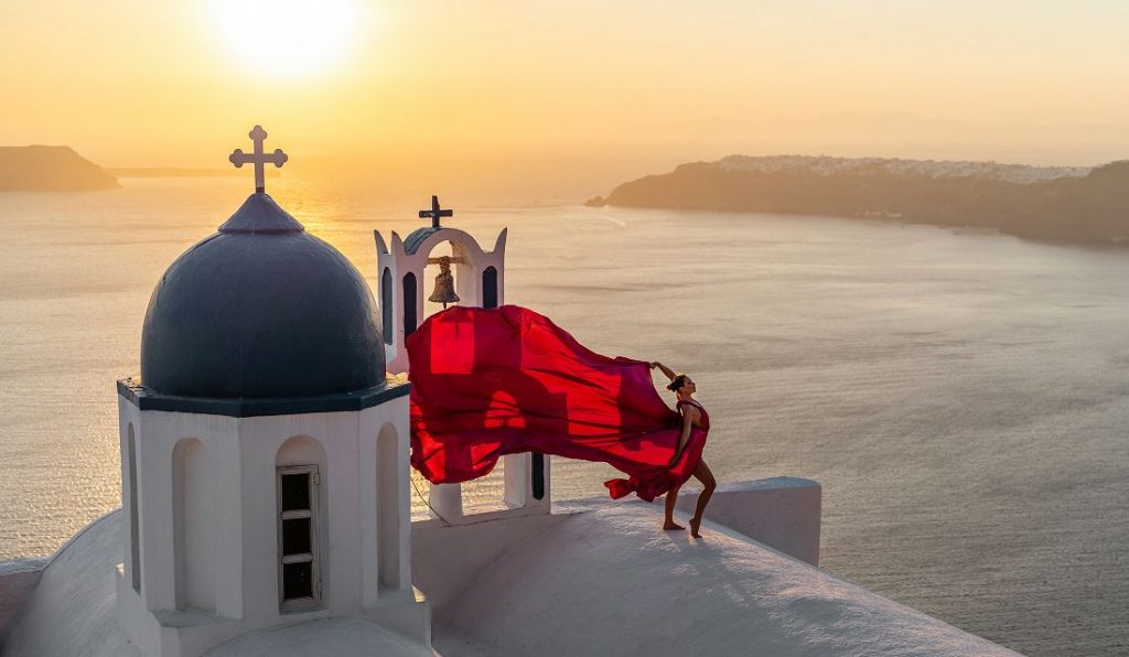 Private Flying Dress Photoshoot In Santorini